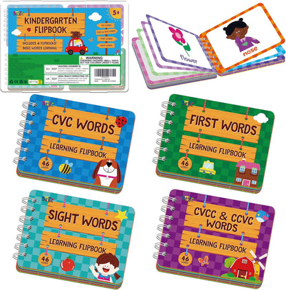 4 Preschool Learning Flipbooks, 96PCS Double Sided Printed Cards Set, Alphabet Letter A-Z, Number 1-20, Feelings and Emotions, Shapes and Colors Mini Board Books Set Early Educational Tool for Kids