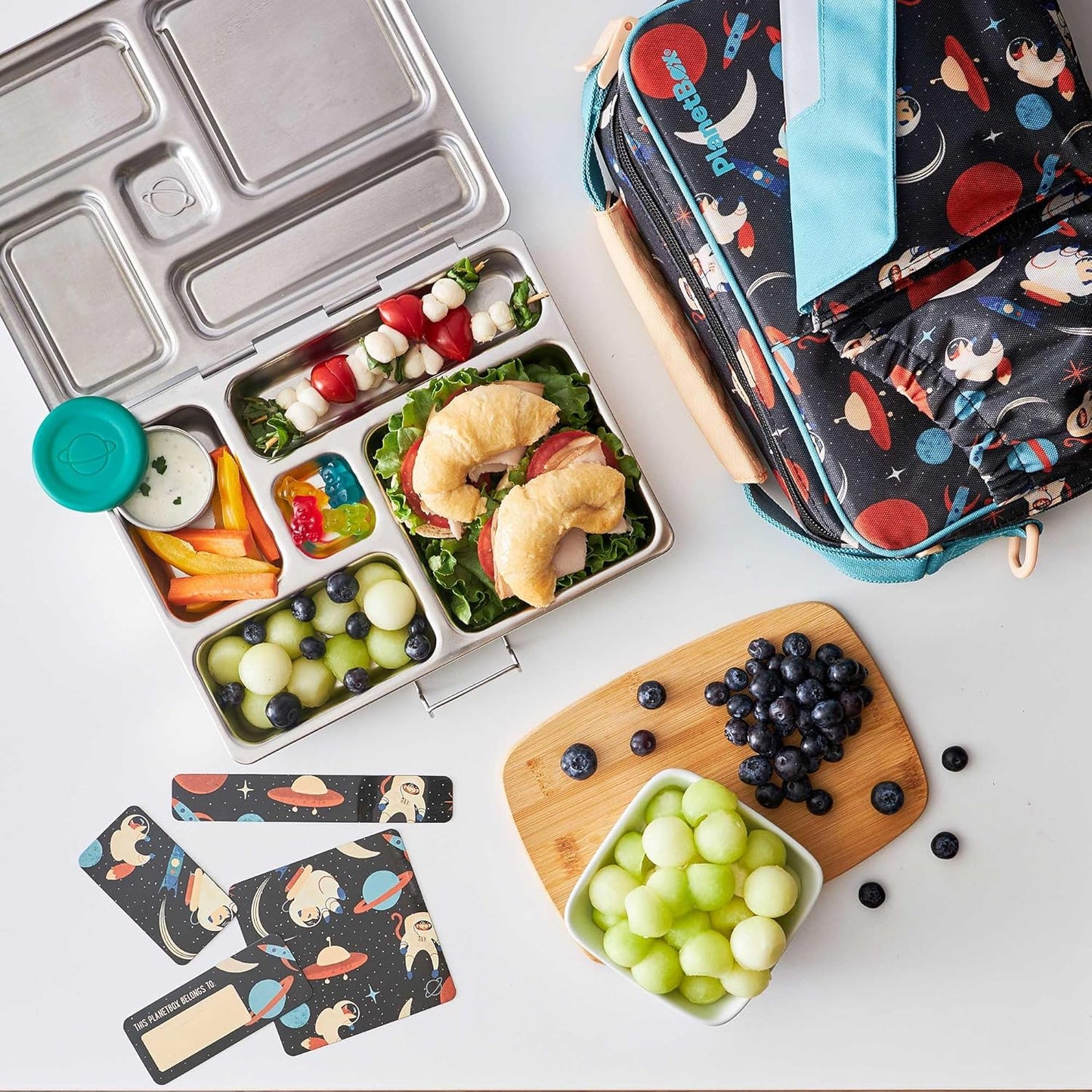 PlanetBox Rover Stainless Steel Bento Box Style Lunch Box Kit for Youth with 5 Compartments – Butterflies Edition includes Insulated Lunch Bag, Leakproof Food Containers & Matching Magnets