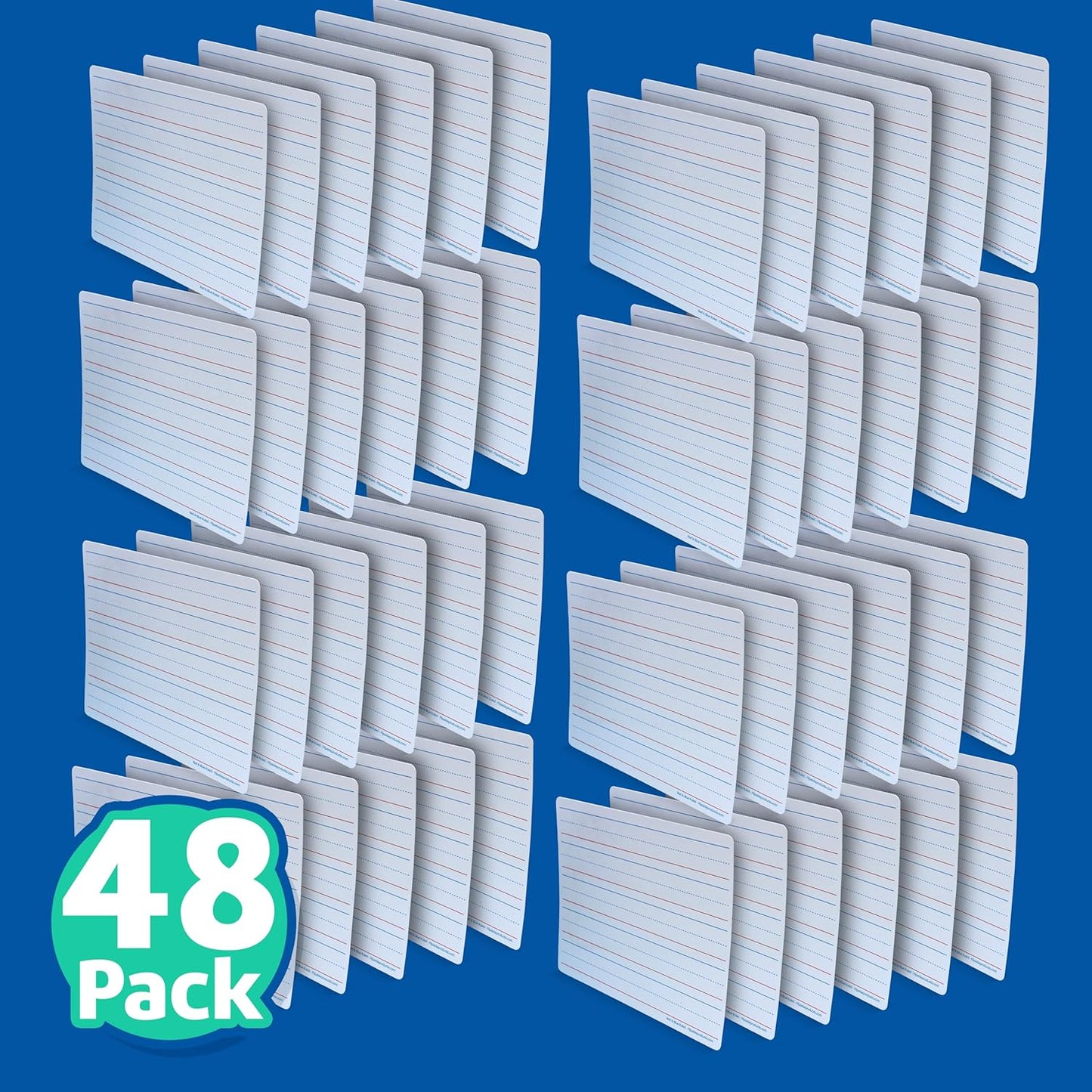 Flipside Products 9" x 12" Two-Sided Red & Blue Ruled/Plain Dry Erase Learning Mat, Flexible, Handwriting Practice, Education Learning, Lined, Economical - 48 Pack