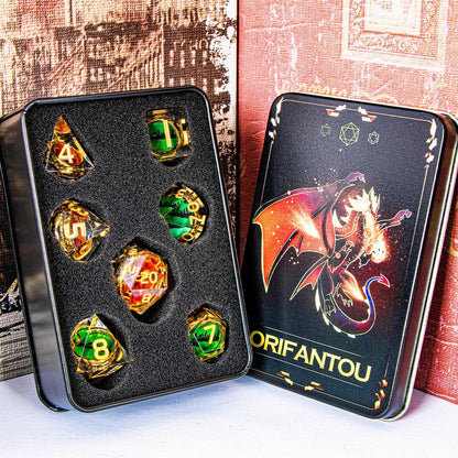 Magic Golden Ring DND Dice Set Sharp Edge Red Resin Dice with Box, for use with Dungeons Dragon RPG D&D Tabletop Games Lord D and D Polyhedral Dice Set