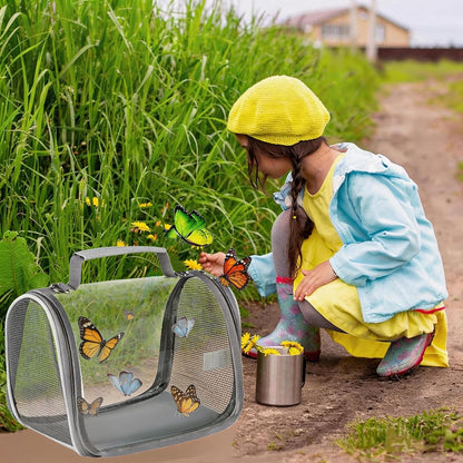 Small Butterfly Habitat Transparent Bug Mesh Cage Portable Caterpillar Enclosure Terrarium Critter Net Cage Breathable Lizard Pigeon Outdoor Observation Container Dragonfly Habitat, 11’’*7’’*6.7’’