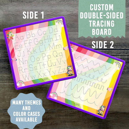Kid's Name Tracing Board | Dry Erase Letter Tracing | Reusable Name Alphabet Tracing| Number Tracing | Personalized | Baby Unicorn Theme