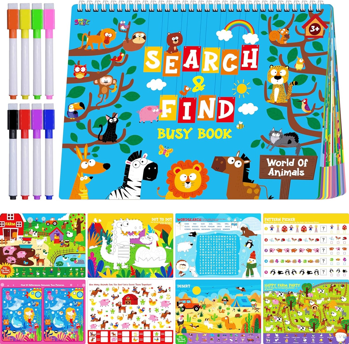 SpriteGru Dry Erase Mazes Game Pad, 30 Mazes Reusable & Erasable Book, Fun Brain Challenge Games Interesting Educational Toy and Learning Tool for Road Trip Airplane Travel