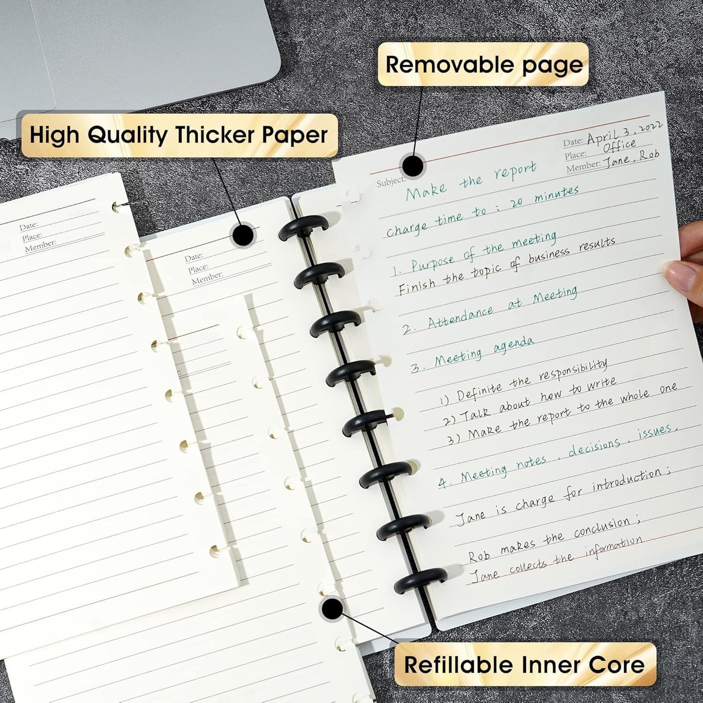 Discbound Notebook Refills for 11 Discs Notebooks 8.6 in x 12 in Letter Size 120 Sheets Multi-Subject Project Lined Pages Customizable Removable Pages(100 GSM) Heavyweight Planing Paper