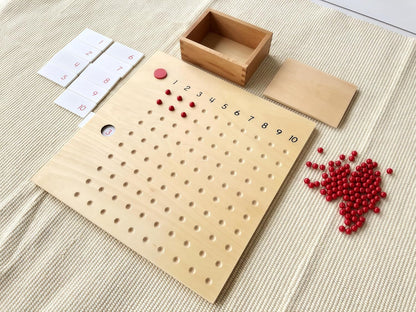 Premium Montessori Multiplication Bead Board- 10.8” Solid Beechwood Times Table Math Toy for Kids Ages 6-9+, Multiplication Board Math Materials with Beads, Homeschool & Classroom Montessori Learning