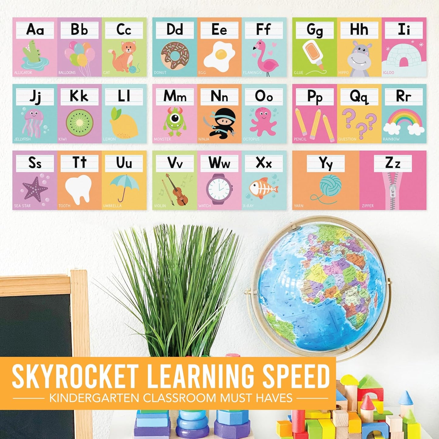 Hadley Designs Alphabet for Classroom Wall Decor - ABC Posters for Classroom Wall Chart Preschool & Kindergarten, ABC Letters & Number Line Elementary, Alphabet Cards, Pastel Classroom Decor