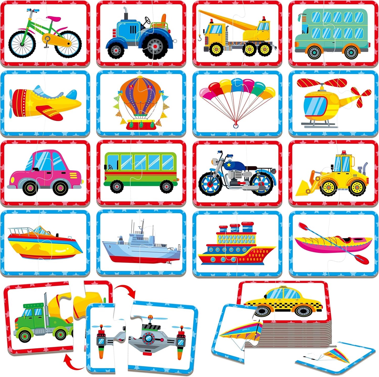 48 Food Matching Puzzles with Error-Correction Mechanism Pre-Primer in 2 Pieces, Perfect for Preschool Learning (24 Blocks Double Sided)