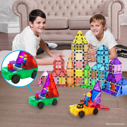 PicassoTiles 2 Piece Car Truck Construction Kit Toy Set Vehicle for Magnetic Blocks Building Tile Sensory Magnet Toys with Re-Enforced Hitch & Long Bed Educational Puzzle Girls Boys Toddlers Ages 3+