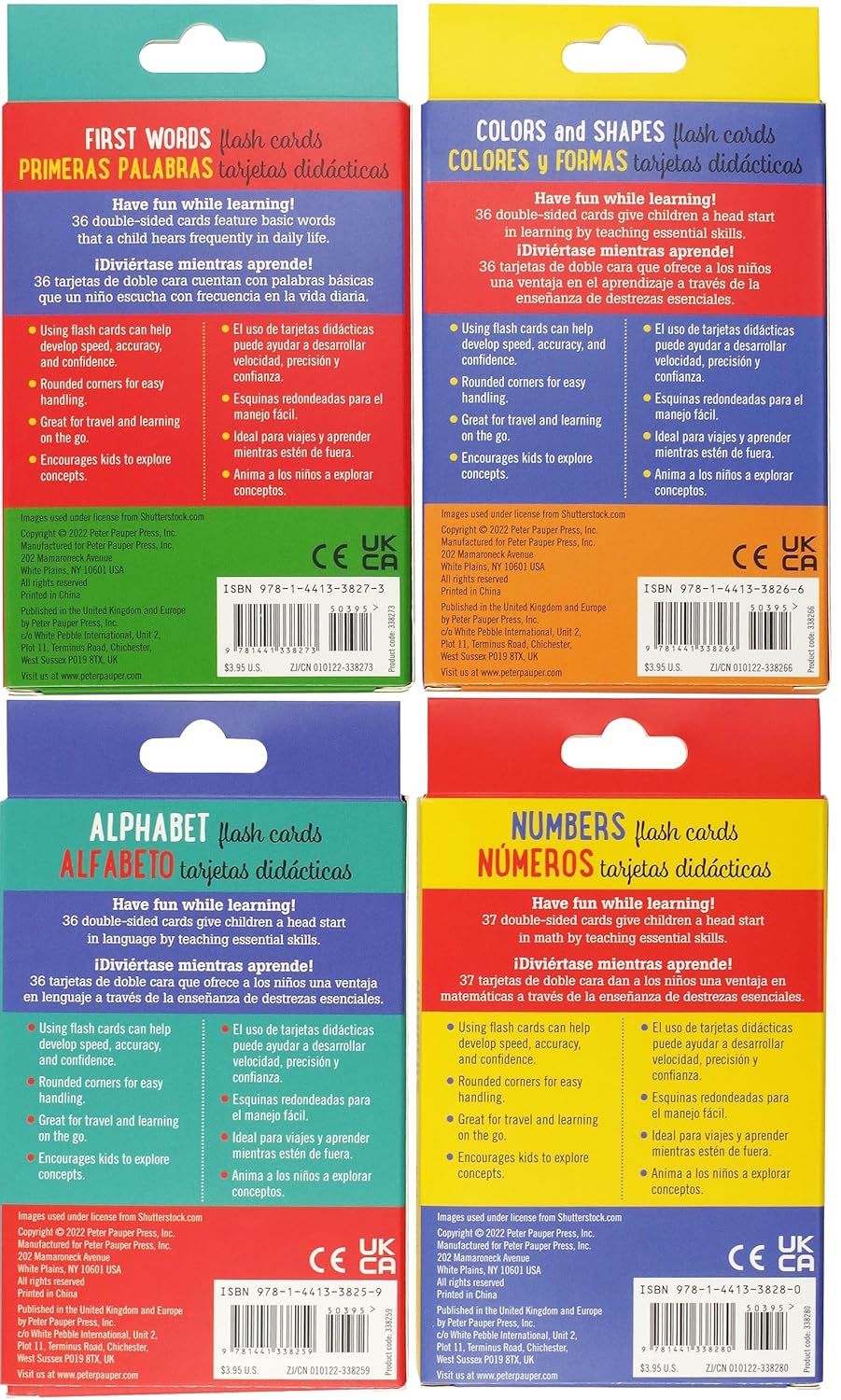 Bilingual Flash Cards Value Pack - Spanish and English (Includes Alphabet, Colors & Shapes, First Words, and Numbers) (Set of 4 Decks)