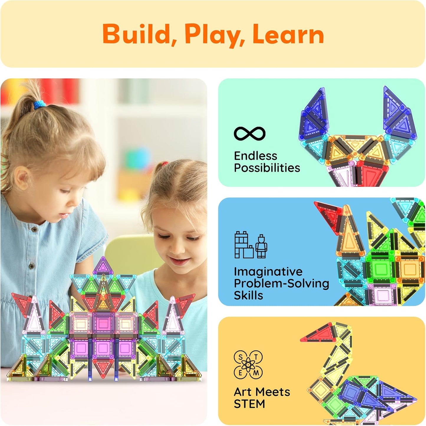 PicassoTiles 60 pcs Mini Magnetic Tiles Magnet Toys Travel-Friendly On-The-Go Building Blocks for Kids Compact Lightweight Creative playset Preschool Montessori Early Learning STEM Kids Toy Ages 3+.