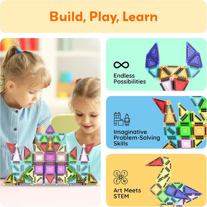PicassoTiles 60 pcs Mini Magnetic Tiles Magnet Toys Travel-Friendly On-The-Go Building Blocks for Kids Compact Lightweight Creative playset Preschool Montessori Early Learning STEM Kids Toy Ages 3+.