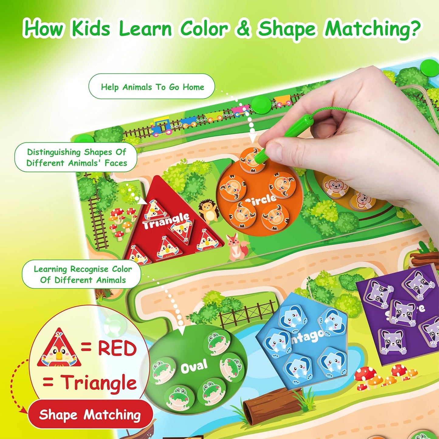 Montessori Magnetic Alphabet Maze,Magnetic Color & Shape Maze, Magnetic Color & Number Maze for 3+ Years Old