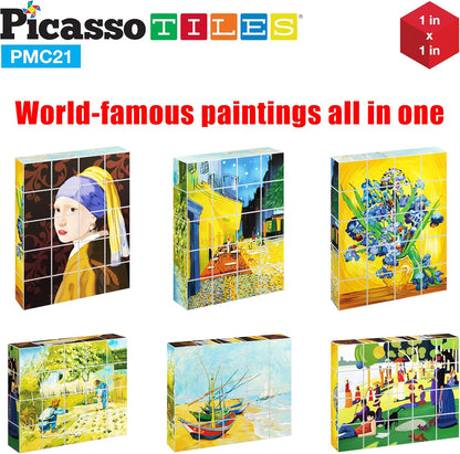 PicassoTiles Magnetic Cube Puzzle 7-in-1 Dinosaur Theme Pattern Magnet Mix Match Building Cubes Toy Set Kids Ages 3 & Up Preschool Children Promote Problem Solving Skills PMC10