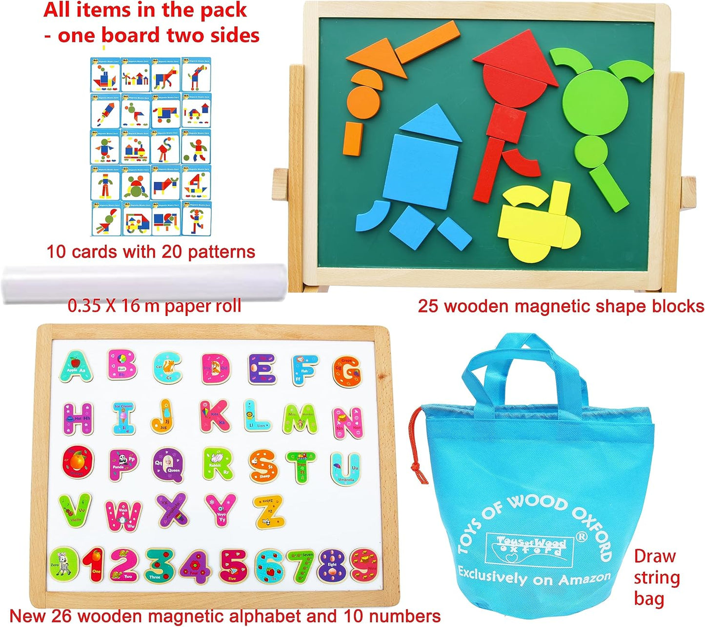 Toys of Wood Oxford Wooden Magnetic Letters and Numbers - Fridge Magnets for Kids- Alphabet Letter and Number Magnets for Children- ABC and Spelling Learning Toy