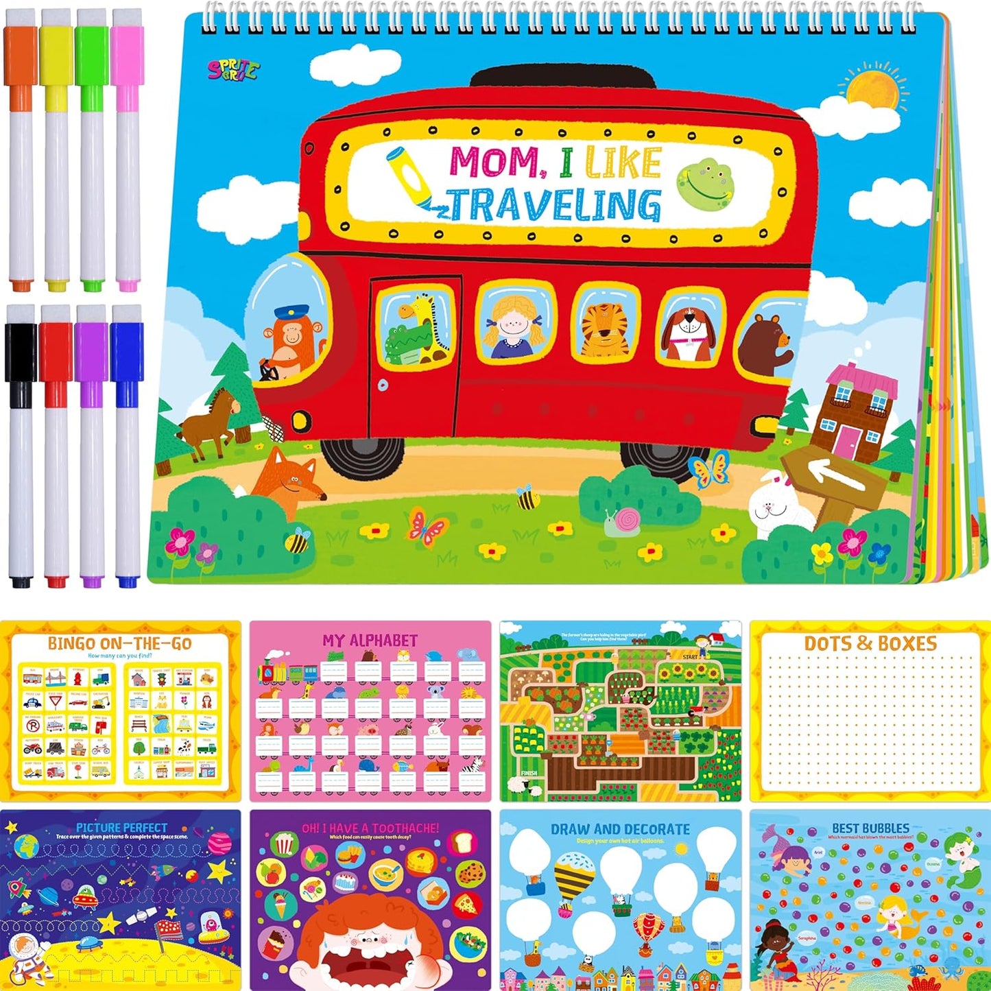 SpriteGru Dry Erase Mazes Game Pad, 30 Mazes Reusable & Erasable Book, Fun Brain Challenge Games Interesting Educational Toy and Learning Tool for Road Trip Airplane Travel