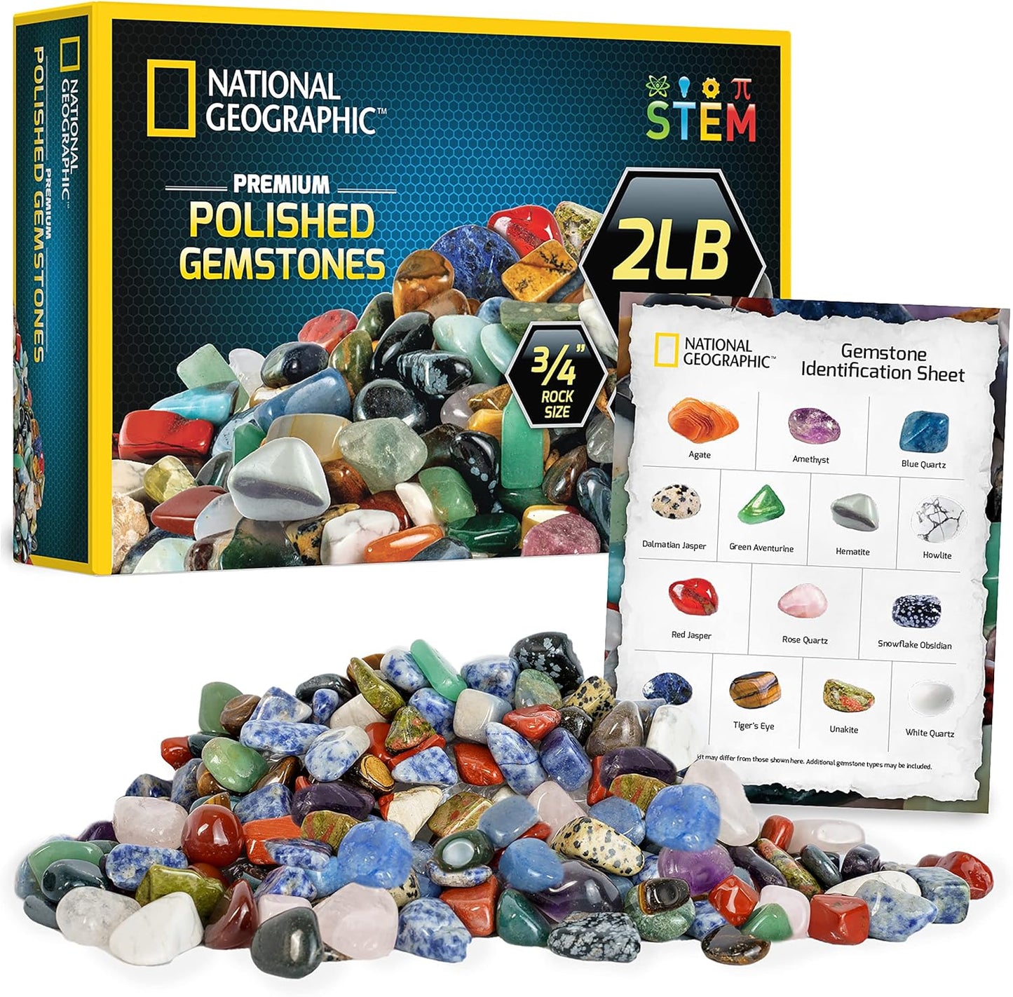 National Geographic Premium Polished Stones - 5 Pounds of 1/2-Inch Tumbled Stones and Crystals Bulk, Arts and Crafts, Rock and Mineral Kit, Rocks for Kids, STEM Toys