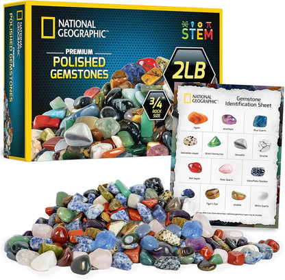 National Geographic Premium Polished Stones - 5 Pounds of 1/2-Inch Tumbled Stones and Crystals Bulk, Arts and Crafts, Rock and Mineral Kit, Rocks for Kids, STEM Toys