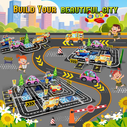 40PCS Mini Magnetic Tiles – City Road Building Blocks Set in Iron Case, Portable STEM Travel Toys for Toddlers, Quiet On-the-Go Activities & Preschool Learning for Kids