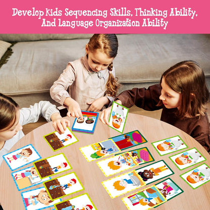 4-Scene Sequencing Cards, 72 Sequence Card Game for Preschool, Kids Learning Order and Logic, Speech Therapy Materials for Autism, Early Learning Activity-Storytelling, Social Skills,Sentence Building