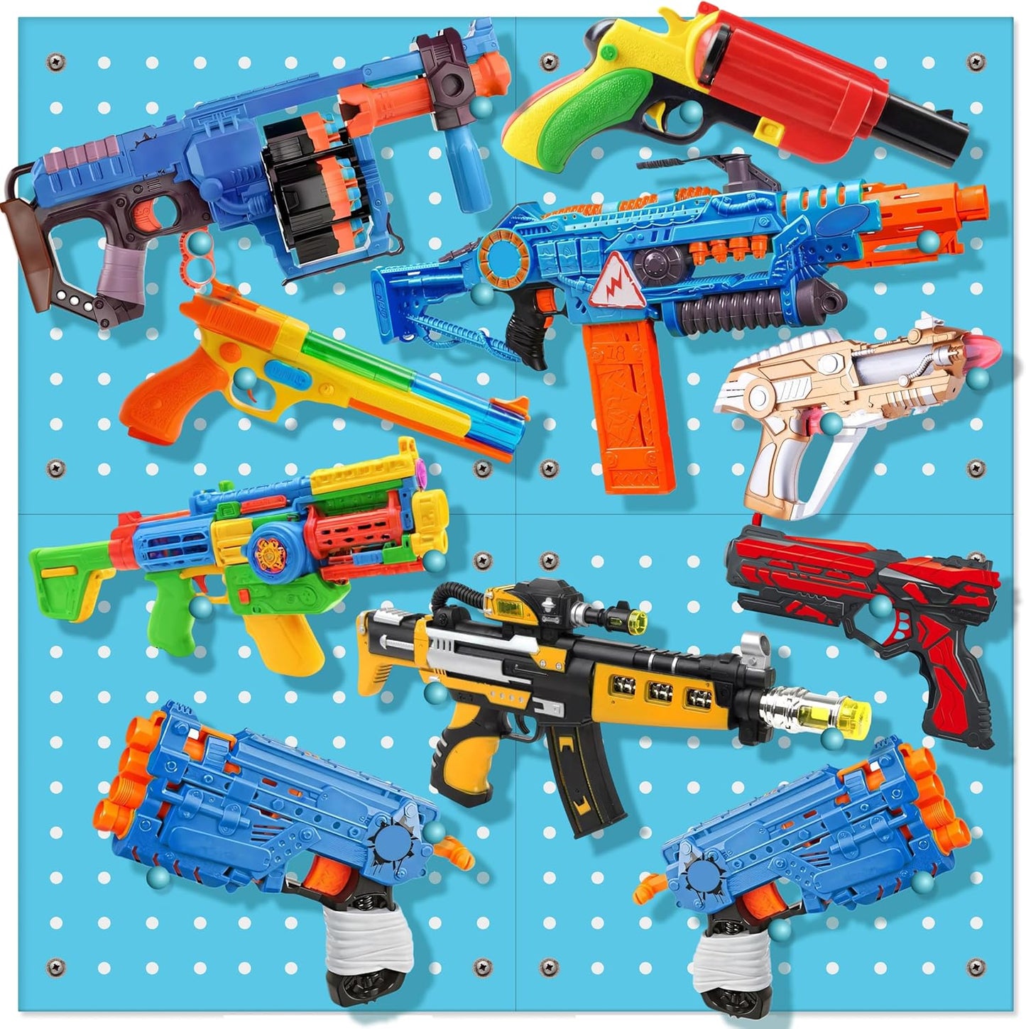 Skywin Wooden Pegboard for Nerf Gun Storage, Nerf Gun Wall Mount Eagle Shape, Compatible with All Blasters, Rack for Wall Organization - Birthday Gift for Kids (Orange)