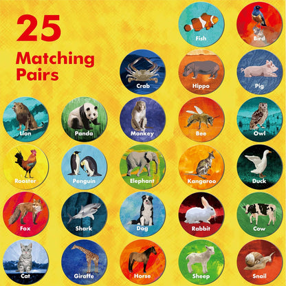Hebayy 72 PCS Memory Matching Game, Real Animal Matching Cards for Toddlers 36 Pairs Memory Cards for Preschool 4 5 6 Years Old