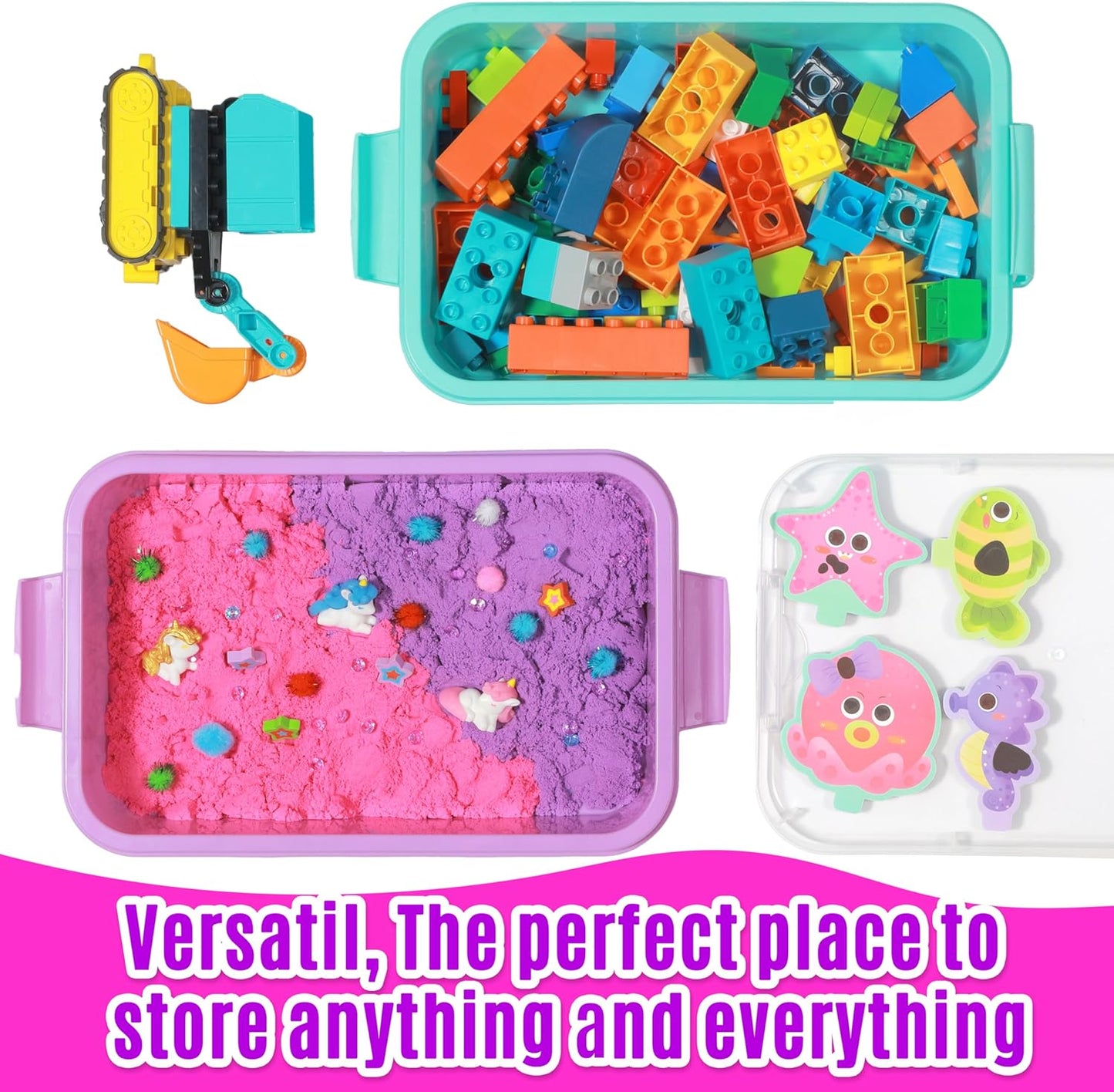 Carolart 3 Pack, Empty Sensory Bin, Wheat Straw Material，13.5 Inch Storage Container, Portable Plastic Storage Bins, Stackable Play Tray for toys,arts,crafts and sand.
