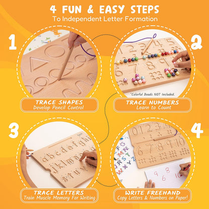 Hulats Learn to Write: Portable Wooden Alphabet Letter Tracing Sensory Pad Board - Toddler Writing Practice for Kids Age 3-5, Montessori Toys for 3+ Year Old, Letter Tracing for Kids 3-5 Writing Tools