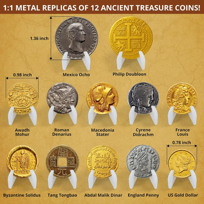 PIBEX Pirate Treasure Coins Dig Kit – Dig & Collect 16+ Ancient Metal Coin Replicas, Fool’s Gold & Pirate Charms – STEM Archaeology & Necklace Making Kit, Coin Collecting Gift Toy for Kids Ages 6+