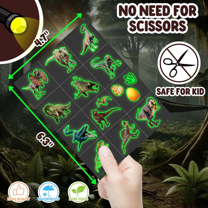 96PCS Dinosaur 3D Pre-Cut Temporary Tattoos - Stickers for Birthday Party Supplies, Decorations, and Favors - Super Cute Gifts for Kids, Boys & Girls, Classroom Prizes, and Themed (Normal)