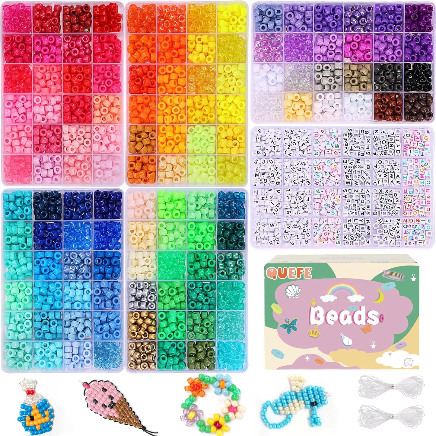 Bracelet Making Kit 96 Colors Pony Beads 3300pcs Friendship Bracelet Kit Rainbow Kandi Beads with Letter and Heart Beads Elastic Threads for Kids Adults Keychain Jewelry Necklace Making