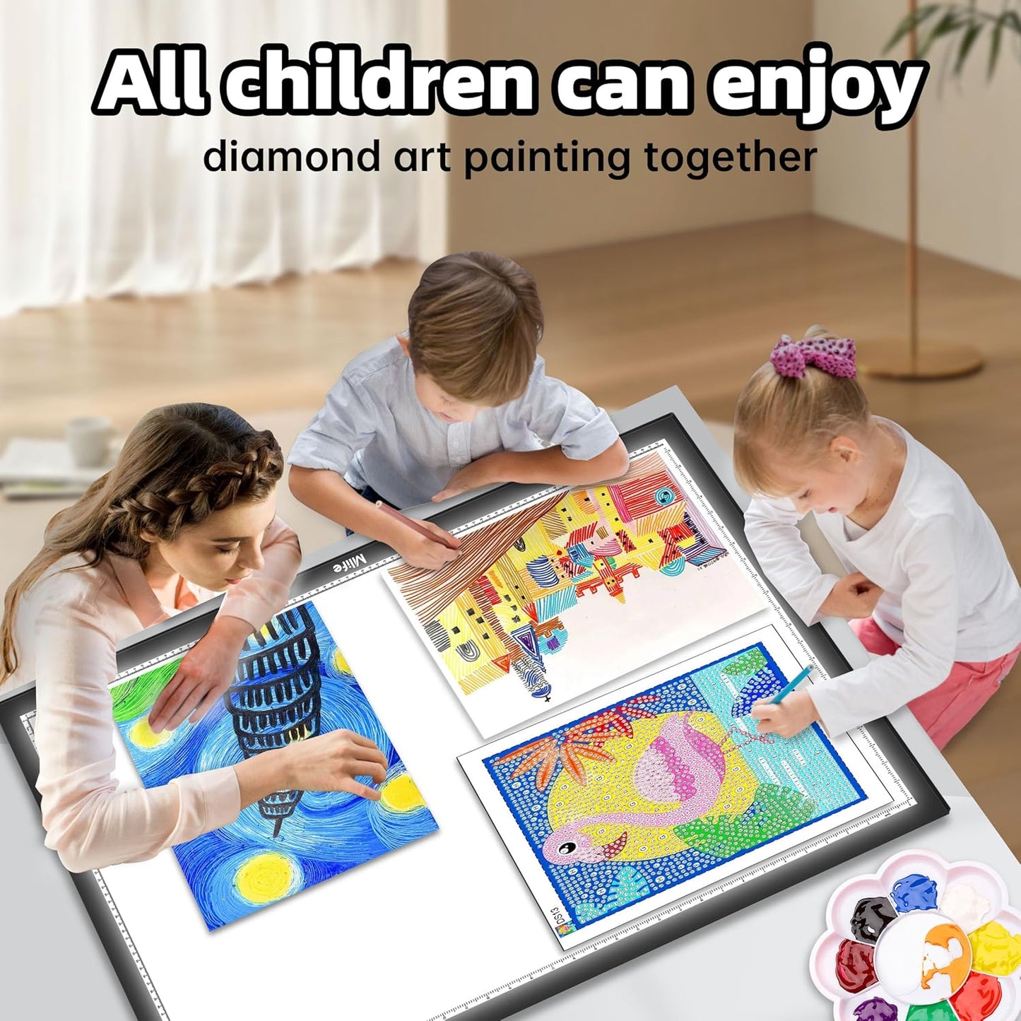 B4 LED Light Pad - Upgraded Diamond Art Light Box Dimmable Tracing Light Board, Sketching, Animation, Drawing Light Box with 4 Fasten Clips
