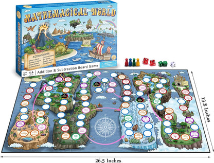 Mathemagical World - Addition & Subtraction Math Board Game for Kids, 2-4 players, Ages 5+ and Perfect for Homeschool, Kindergarten, Pre-k, and Gifted & Talented Prep