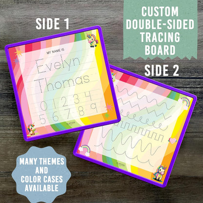 Kid's Name Tracing Board | Dry Erase Letter Tracing | Reusable Name Alphabet Tracing| Number Tracing | Personalized | Baby Unicorn Theme