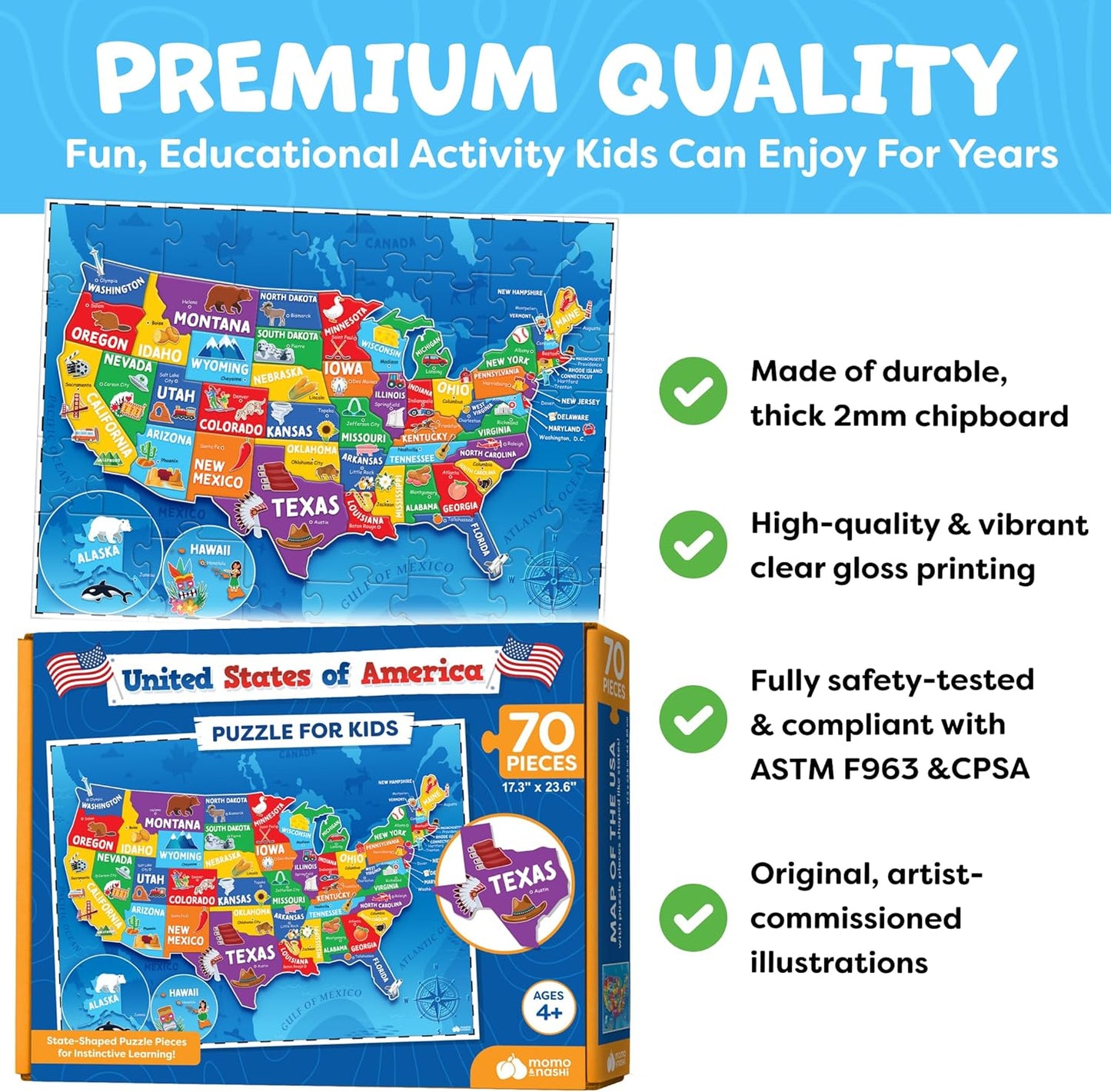 World Map Puzzle for Kids - 75 Piece - World Puzzles with Continents - Childrens Jigsaw Geography Puzzles for Kids Ages 4-8, 5, 6, 7, 8-10 Year Olds - Globe Atlas Puzzle Maps Learning Games Gifts