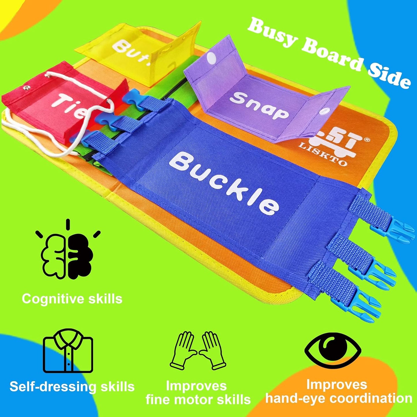 Montessori Toys Busy Board Shoe Tie Practice for Kids: Gift for Toddlers Learn to Tie, Buckle, Lace, Zip, etc.Lead to Independence,Activity Board with Alphabet and Number Tracing