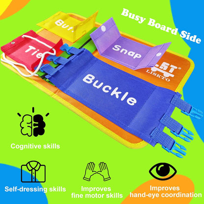 Montessori Toys Busy Board Shoe Tie Practice for Kids: Gift for Toddlers Learn to Tie, Buckle, Lace, Zip, etc.Lead to Independence,Activity Board with Alphabet and Number Tracing