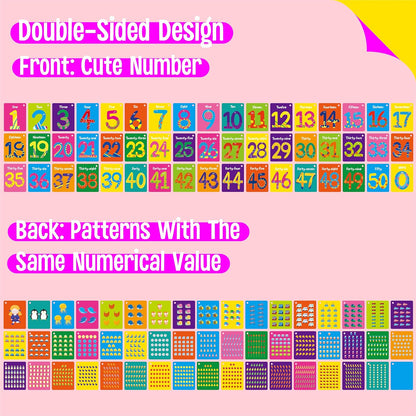 50 PCS Kid First Cognitive Flashcards,Double Sided Printed 7 in 1 Colorful Cards Alphabet,Numbers, Foods,Animals,Shapes,Colors with 3 Reclosable Rings,Learning Tool for Pre-K Kindergarten Toddlers