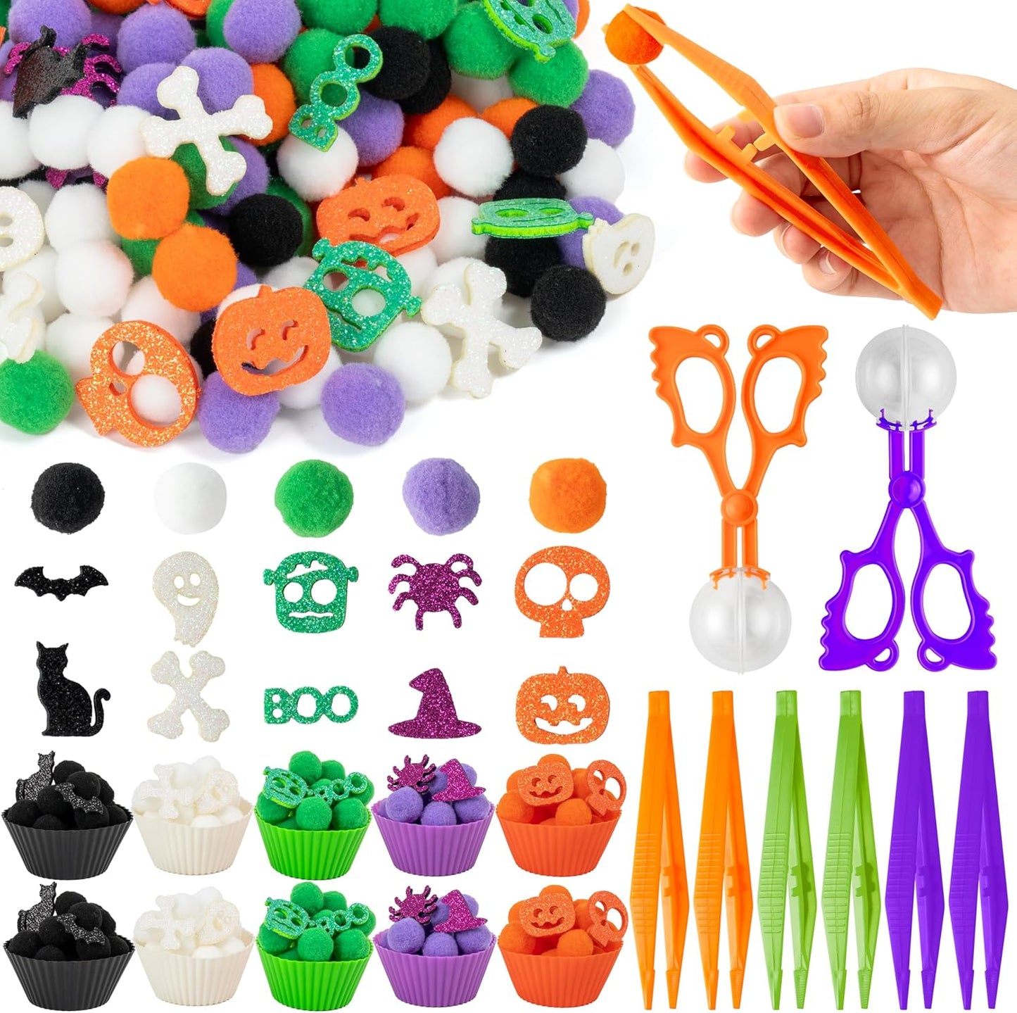 EZdhuawuse Summer Sensory Bin Fillers - 268Pcs Summer Beach Fine Motor Toys Counting Sorting for Kids, Felt Beach Ball Palm Tree Pom Poms Cup Clip for Preschool Education Birthday Gift Party Favors