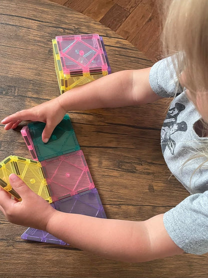 CreateOn Crayola Magnetic Tiles, Building Set for Kids, Magnetic Toys for Kids, Travel Toys, Classroom Sensory Toy Blocks, STEM & Montessori Tools for Boys & Girls Ages 3+, 14-Piece Set (Glitter)