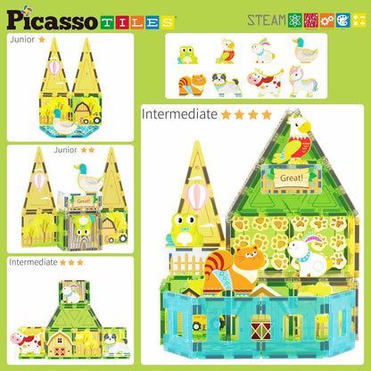 PicassoTiles Magnet Tiles Magnetic Building Blocks Aquarium Marine Animal Theme Set with 8 Character Action Figures Shark Crab Turtle STEM Toys Construction Preschool Toddlers Kids Boys Girls 3+ PTQ15