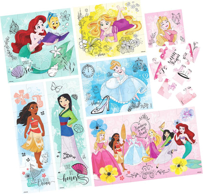 Spin Master Games, Disney Princess Puzzles, 7-Pack, Jigsaw Kids Puzzles, 12, 16, & 24 Pieces, Featuring Ariel, Tiana, Rapunzel, Pocahontas, Storage Tray, for Ages 4 & Up