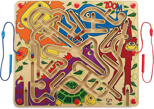 Hape Zoo’m Magnetic Wooden Bead Maze Puzzle | Durable Two Player Wooden Puzzle Toy for Toddlers, Fun Filled Traveling Entertainment