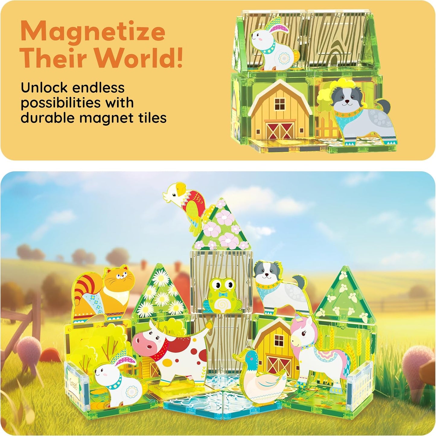PicassoTiles Magnetic Tile Building Blocks Add On 8 Magnetized Action Figures Construction Vehicles & Zoo Animal Theme Compatible with Magnet Tiles Sets STEM Learning Toy for Boys & Girls Age 3+ PTA21