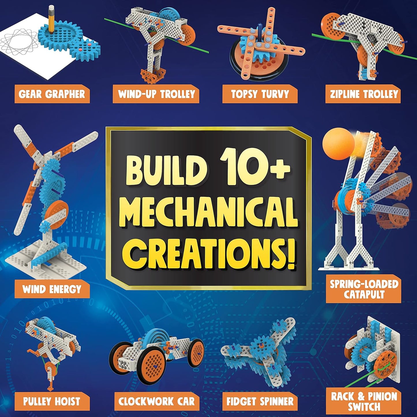 Gears & Gadgets 194pc Building Toys - Large & Small Robotic Projects - STEM Education for Kids 8-12 - Construction Kit - Engineering Activities Science