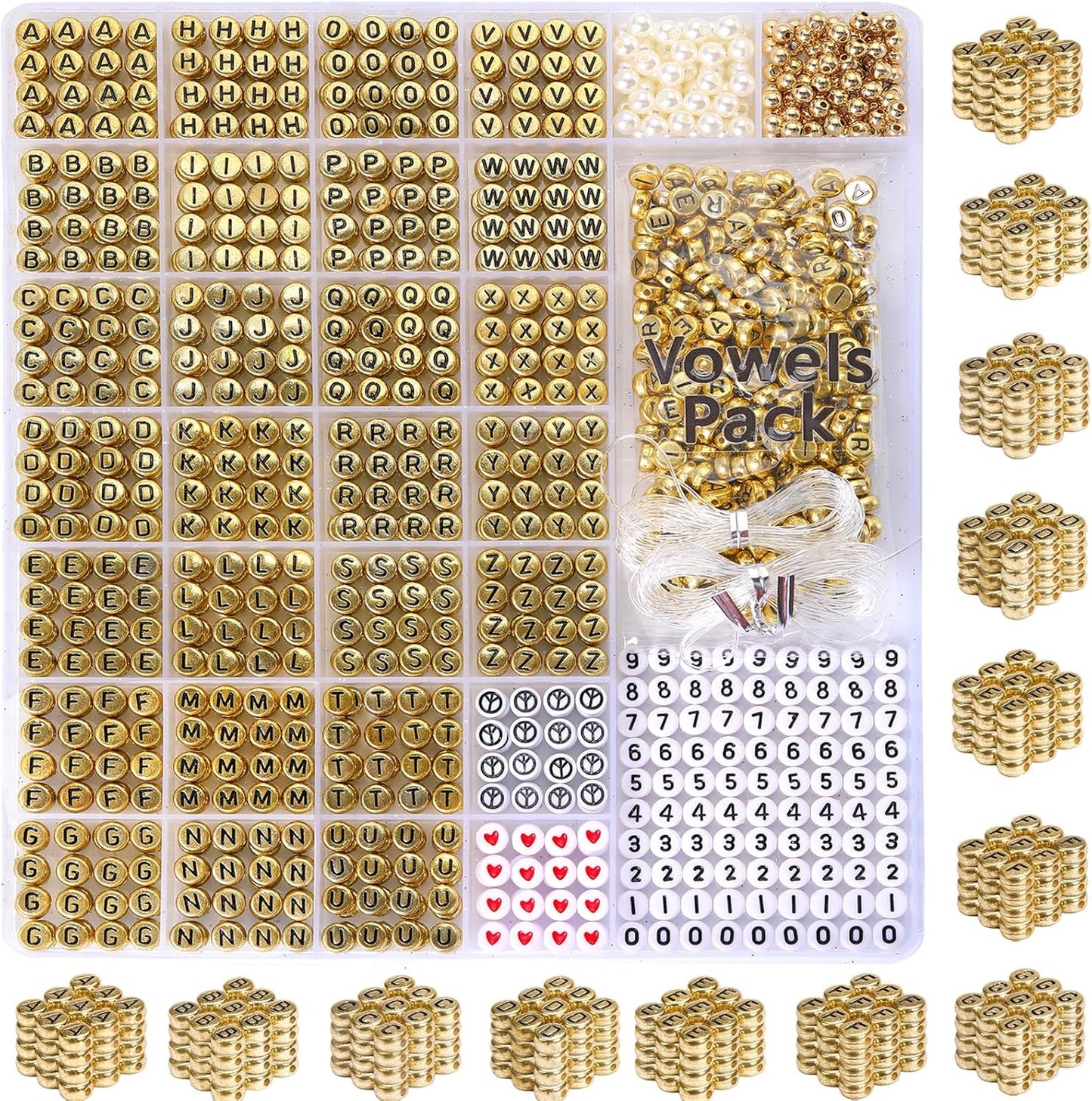 DoDoBeads 1270 Pcs Letter Beads Kit, White and Colorful Square Acrylic Alphabet Beads with Extra Vowels, Numbers & Spacers, Perfect for Friendship Bracelets
