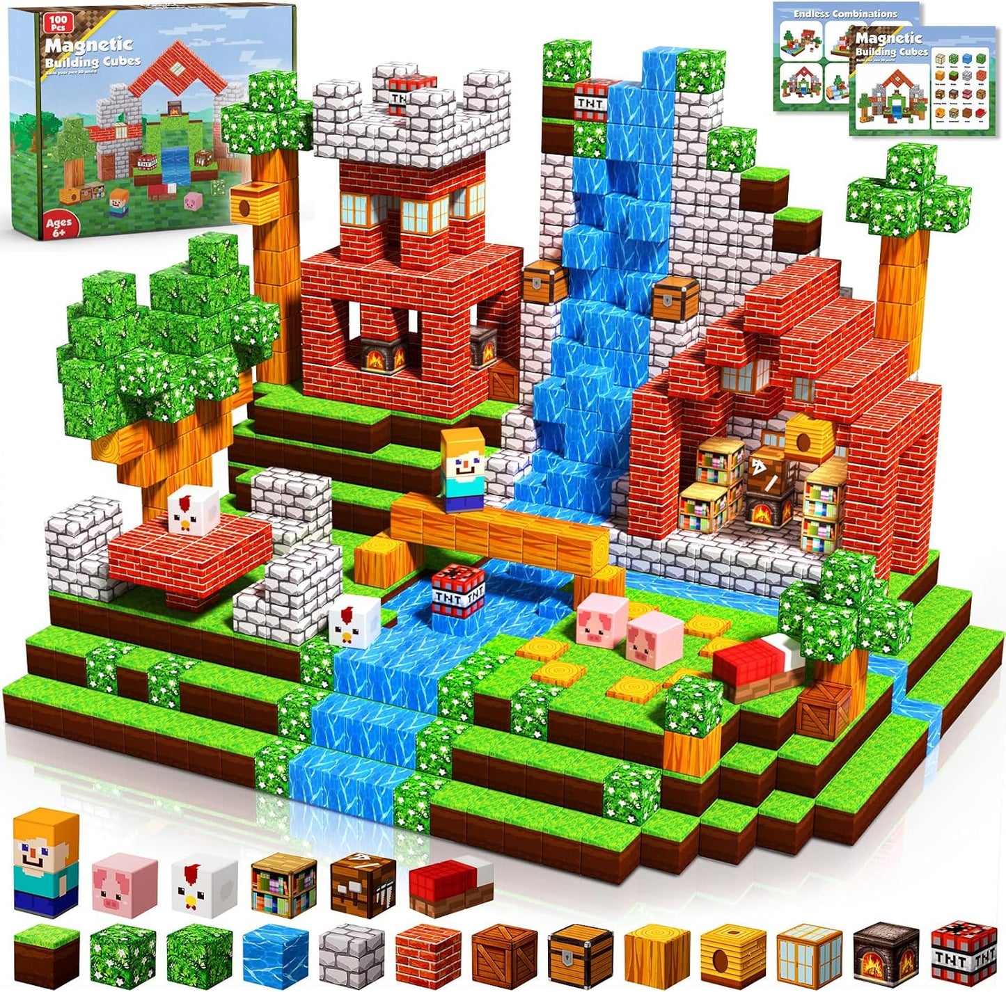 Annexfun Magnetic Blocks - 100PCS Build Magnetic Dark Mechanical Guardian Castle - Magnetics Toys for Montessori Toddler Christmas Birthday Gifts - STEM Sensory Toys for 3 4 5 6 7 8 9 10 Year Old Boys