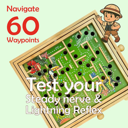 STERLING Wooden Labyrinth Marble Maze Game, Large 12.75" x 11.5" Tilt Maze Game Board with 60 Waypoints and Marble Balls Included, for Kids and Adults 6 Years and Up