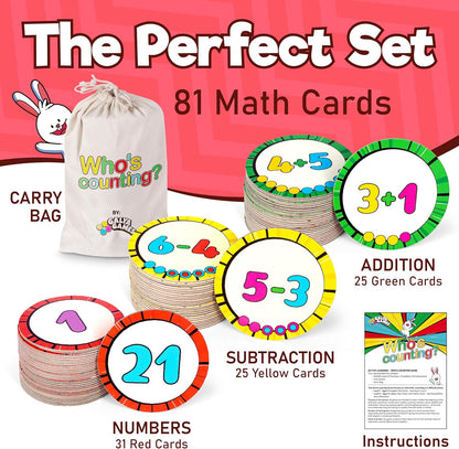 Math Flash Cards for Kids – Interactive Math Practice Kit with Addition & Subtraction, Preschool Learning Activities and Kindergarten Flash Cards for Classroom or Homeschool