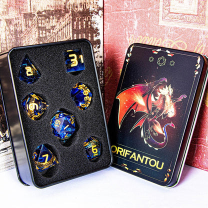 Magic Golden Ring DND Dice Set Sharp Edge Red Resin Dice with Box, for use with Dungeons Dragon RPG D&D Tabletop Games Lord D and D Polyhedral Dice Set