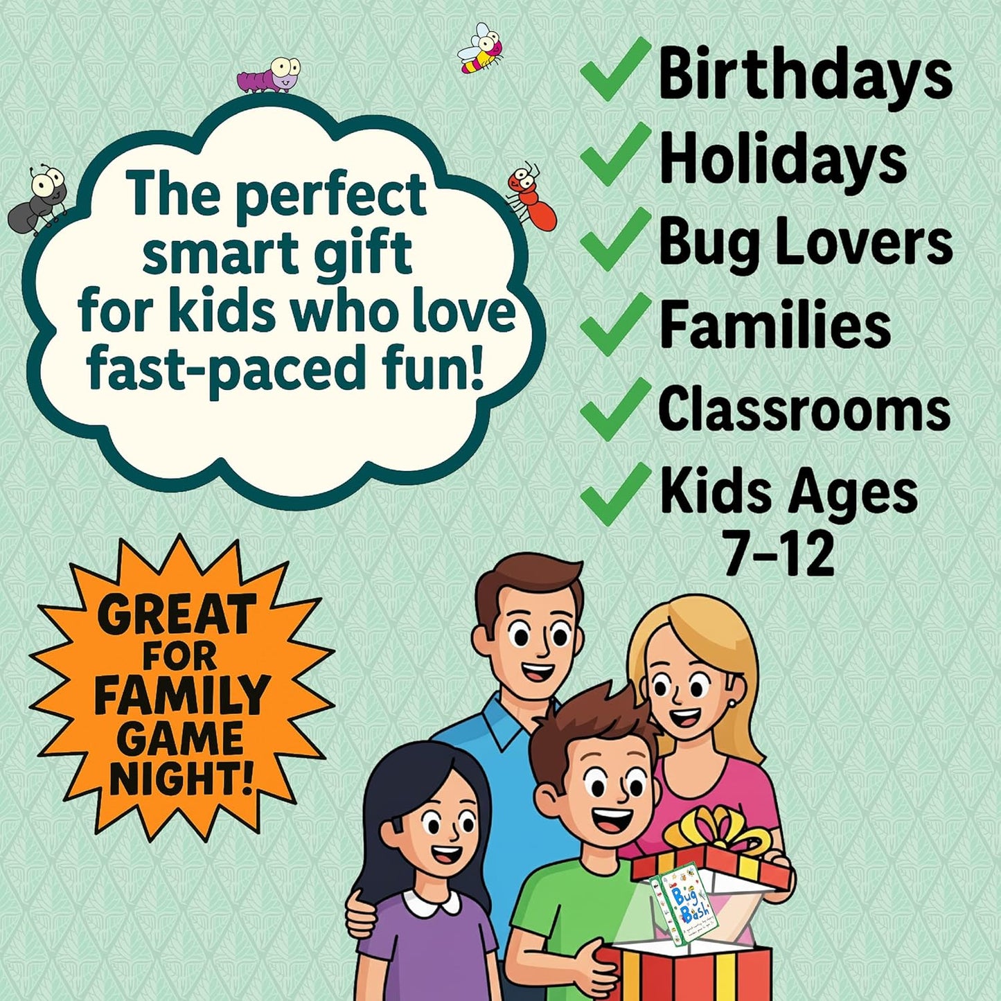 Niche Nation Games Bug Bash Card Game- Award-Winning Kids Brain Game for Ages 7-12 - Quick-Counting Bug-Slapping Game Fast, Fun, and Frenetic - Smart Card Game for Kids 7-12 and 2-4 Players